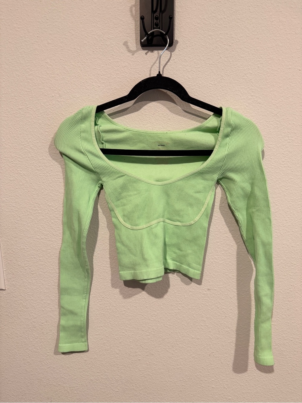 Free People Green Ribbed Long-Sleeve Scoop Crop Top